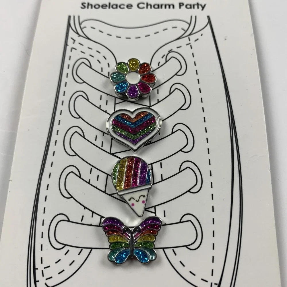 Charm It Girls Rainbow Butterfly Ice cream Heart Flower Shoelace Charm Party Set